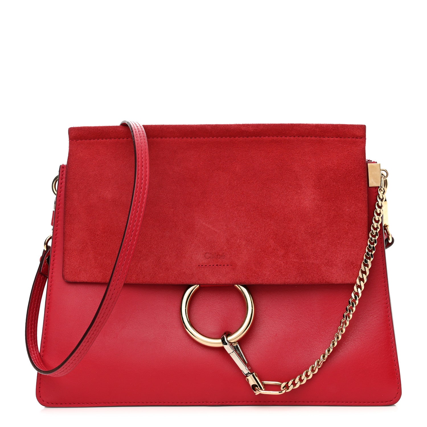 Chloe Calfskin Suede Medium Faye Shoulder Bag Red 1 of 11