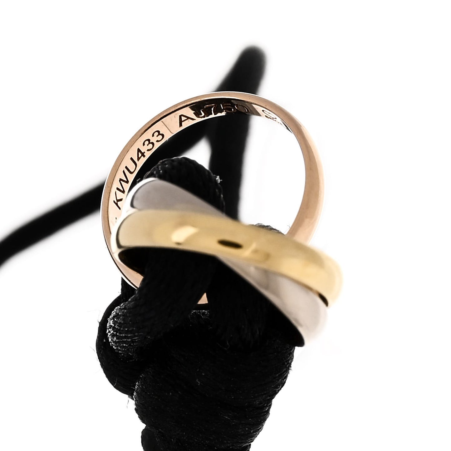 18k Pink Yellow White Gold Trinity Adjustable Cord Bracelet Black