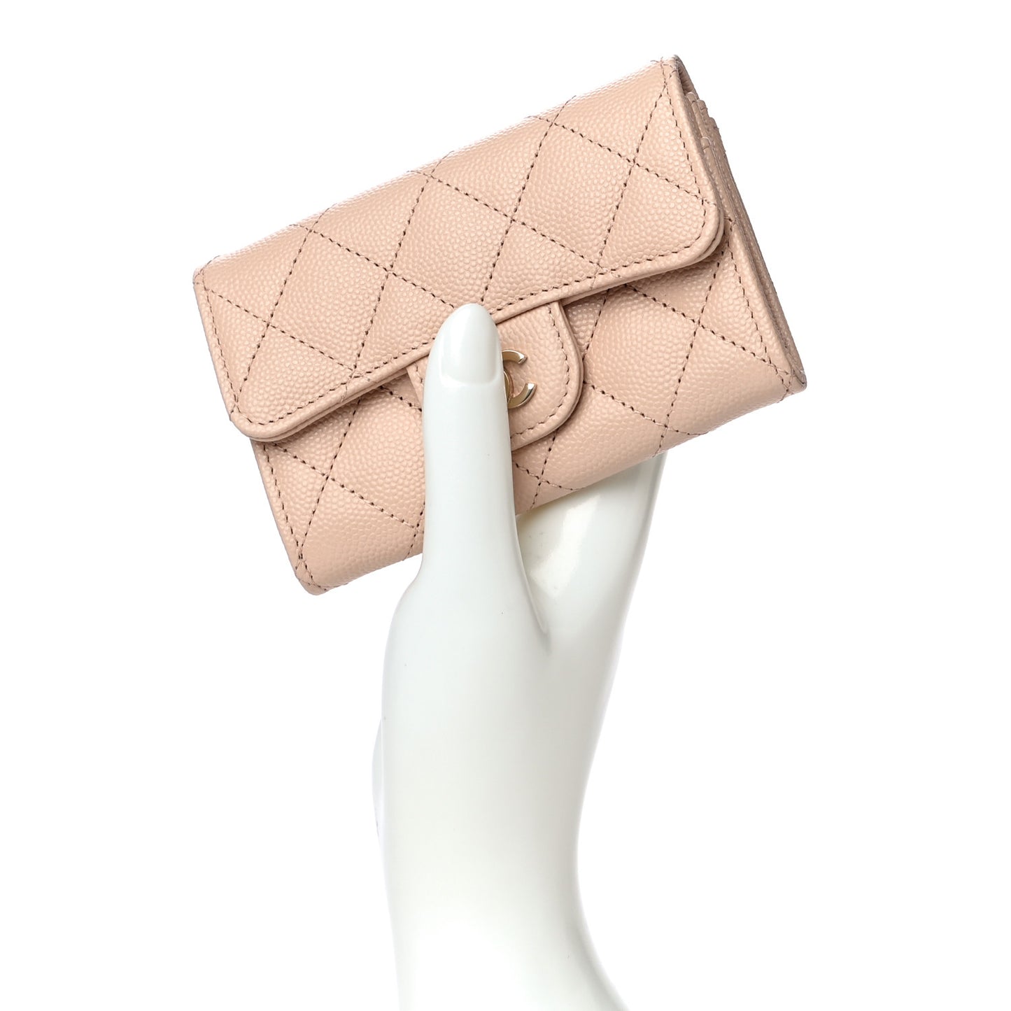 Caviar Quilted Flap Card Holder Wallet Beige