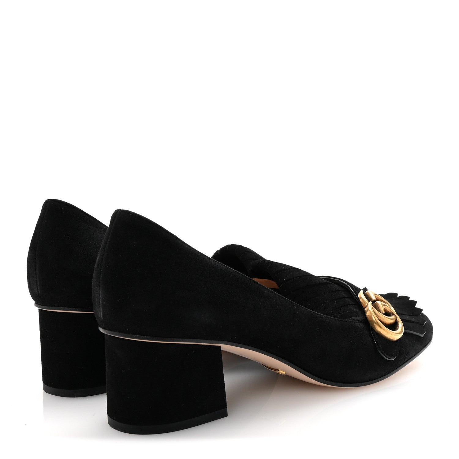 Gucci Kid Scamosciato GG Marmont Fringe 50mm Loafer Pumps 39.5 Black 5 of 10