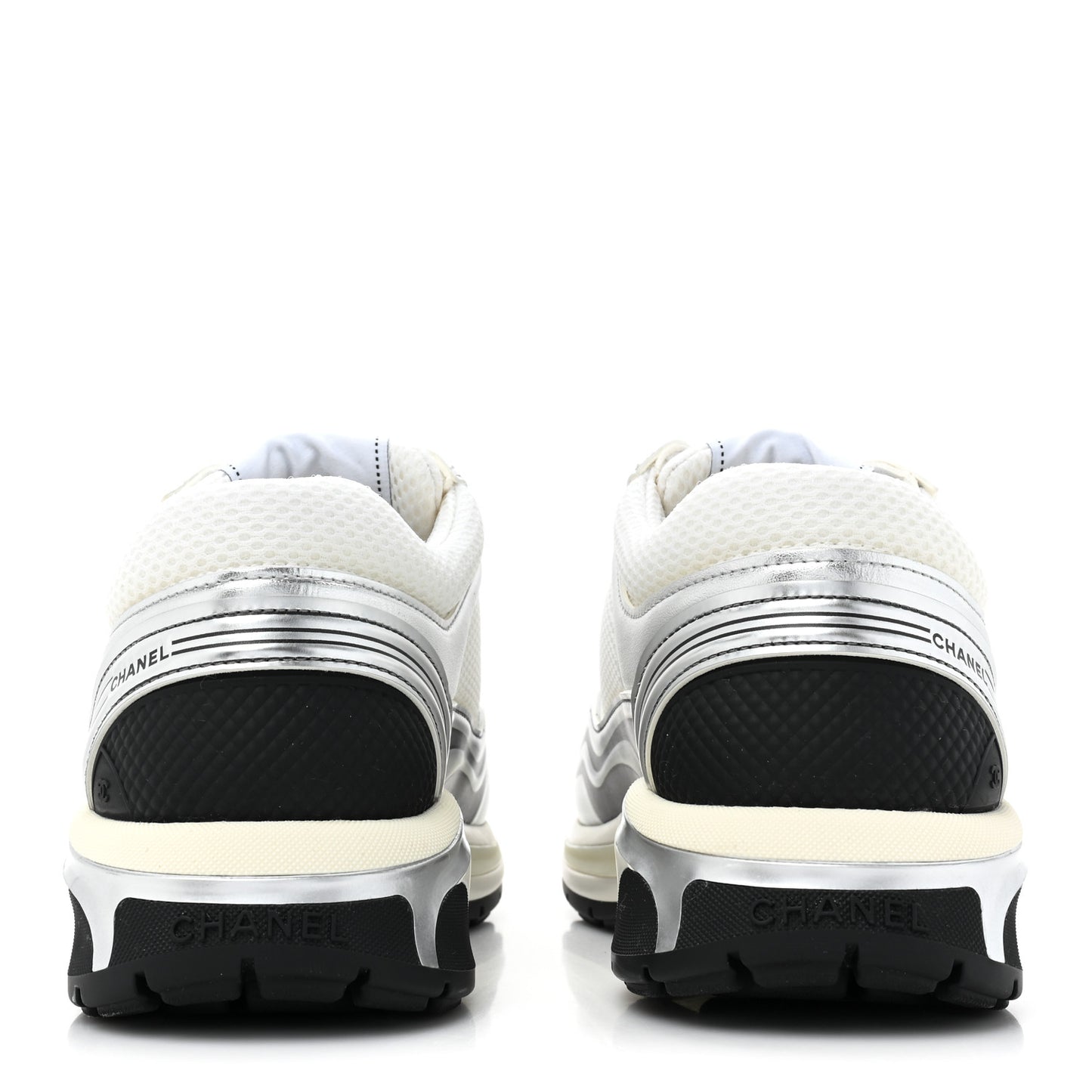 Fabric Laminated Calfskin Stretch CC Sneakers 39 White Silver