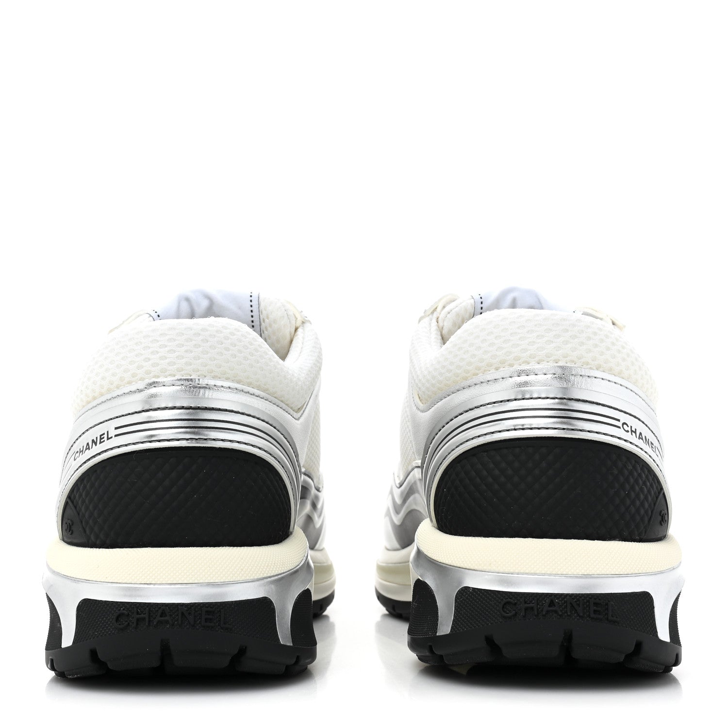 Chanel Fabric Laminated Calfskin Stretch CC Sneakers 39 White Silver 7 of 20