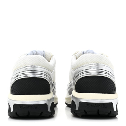 Chanel Fabric Laminated Calfskin Stretch CC Sneakers 39 White Silver 7 of 20