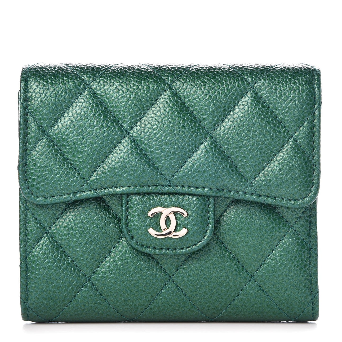 Metallic Quilted Compact Flap Wallet Green
