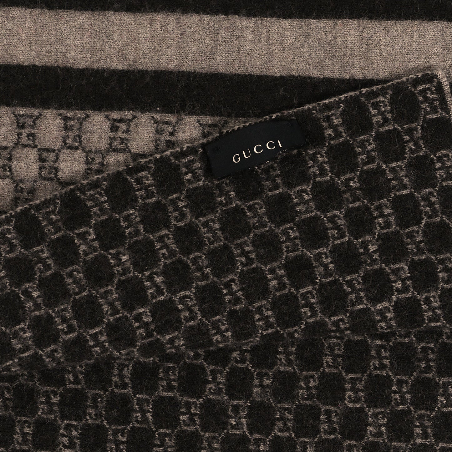 Wool Tricot GG Monogram Web New Lunicart Scarf Light Brown Dark Brown