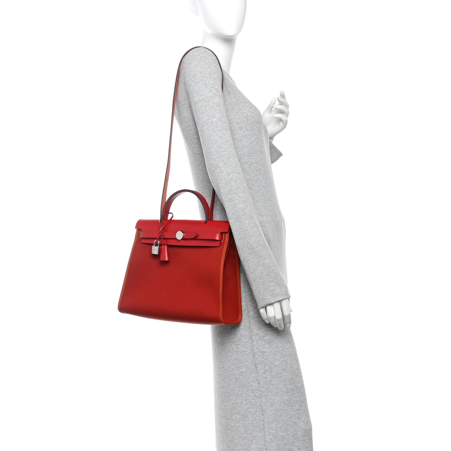 Hermes Toile Officier Vache Hunter Verso Herbag Zip 31 PM Rouge Venetian Rouge Piment Rose Extreme 2 of 12