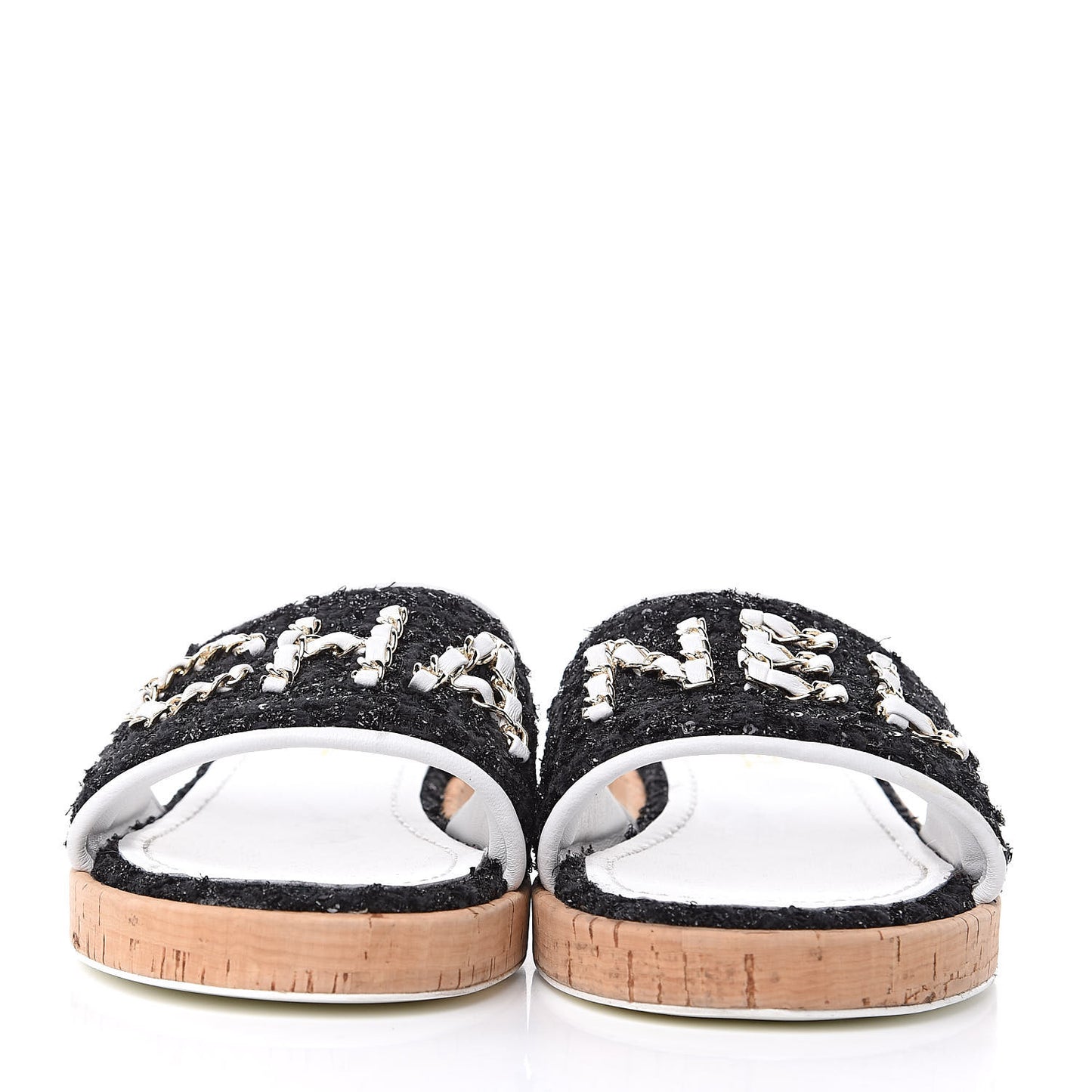 Tweed Cork CC Chain Mule Sandal 39 Black