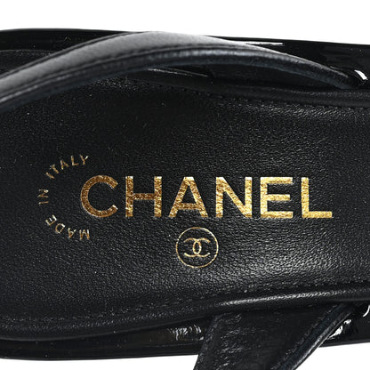 Chanel Lambskin Patent Cap Toe CC Apple Slingback Pumps 38.5 Black 8 of 10