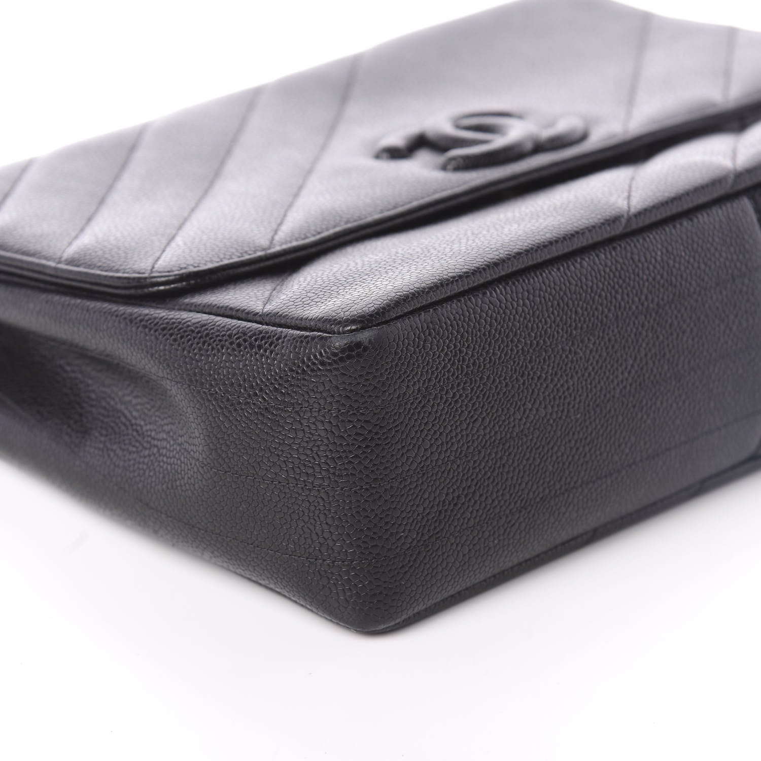 Chanel Caviar Diagonal Quilted Jumbo Single Flap Black 10 of 11