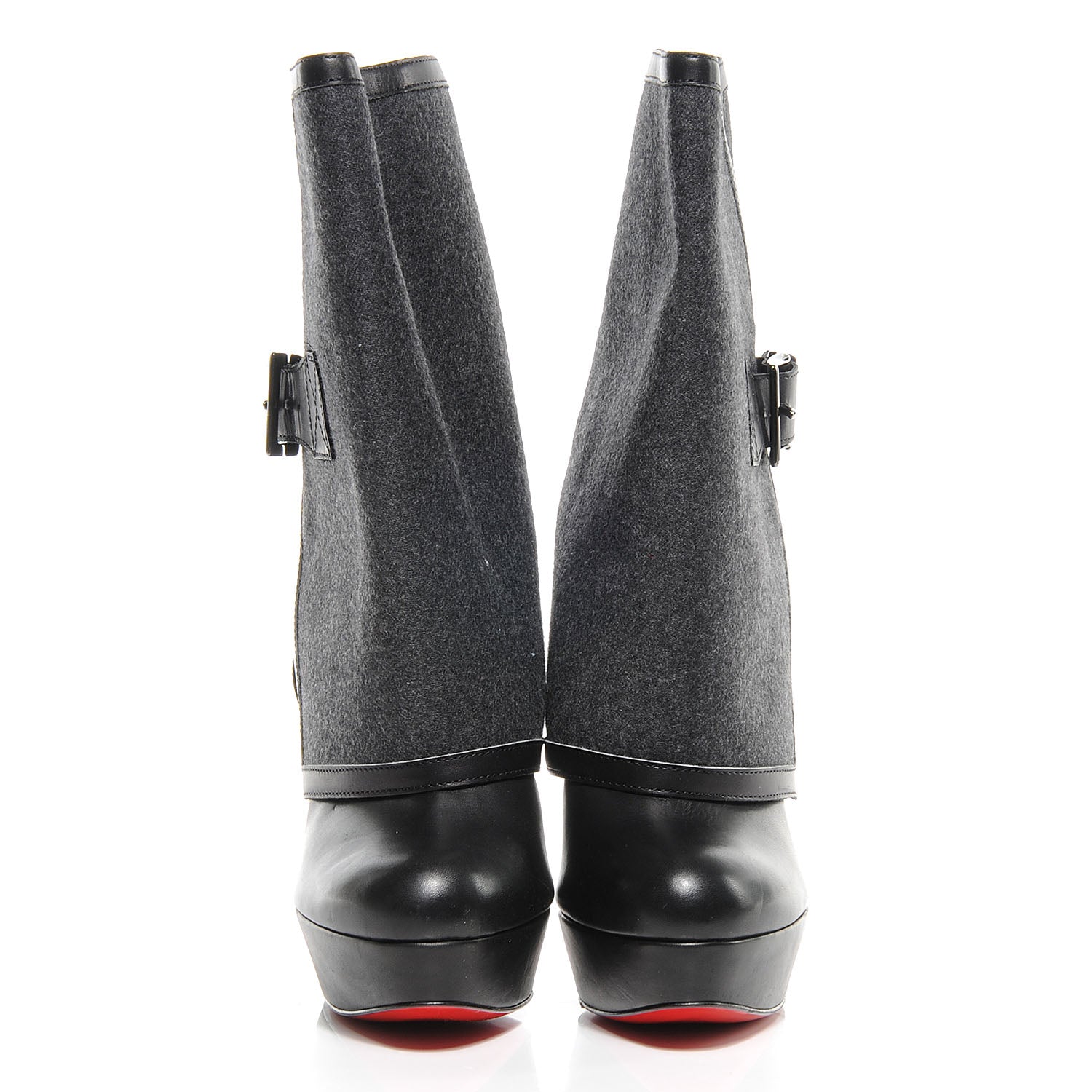 Christian Louboutin Leather Flannel Cuff Armony 140 Ankle Boots 41 Black Grey 3 of 7