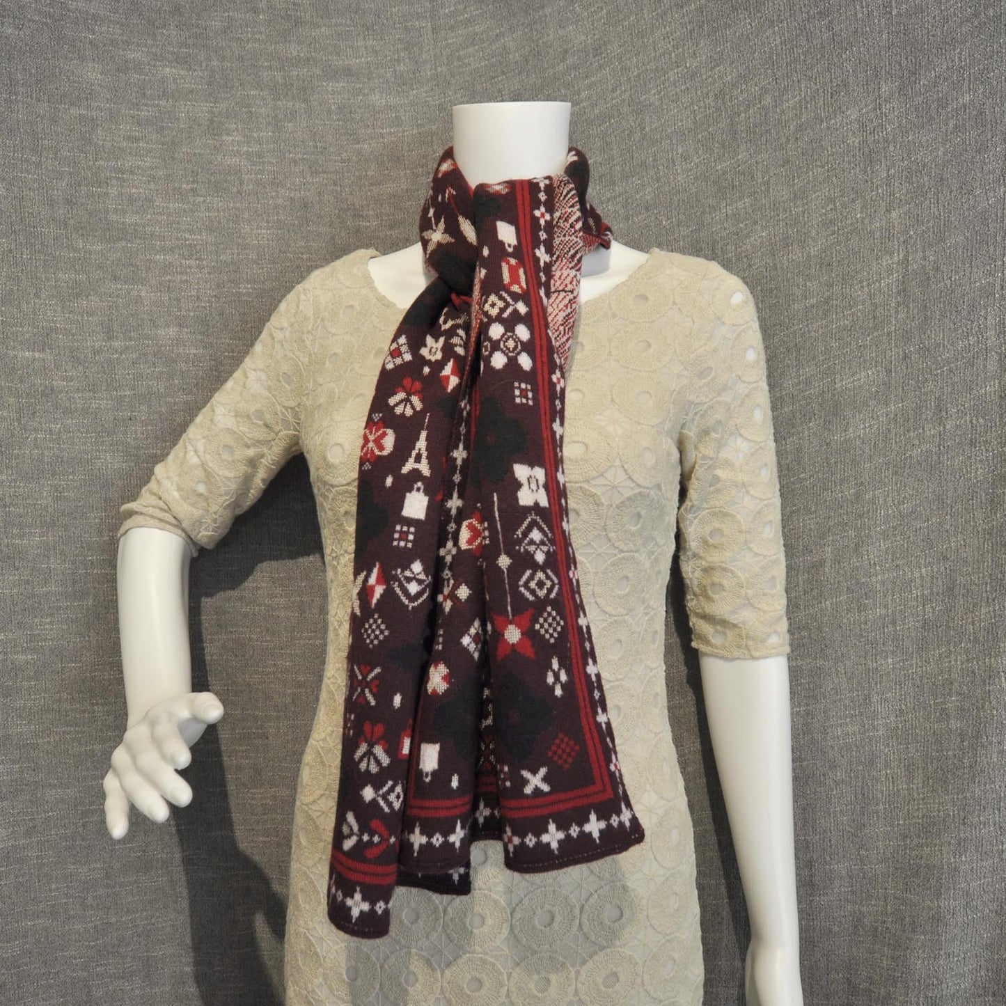 Wool Maille Flocon Scarf Scandinavian Red