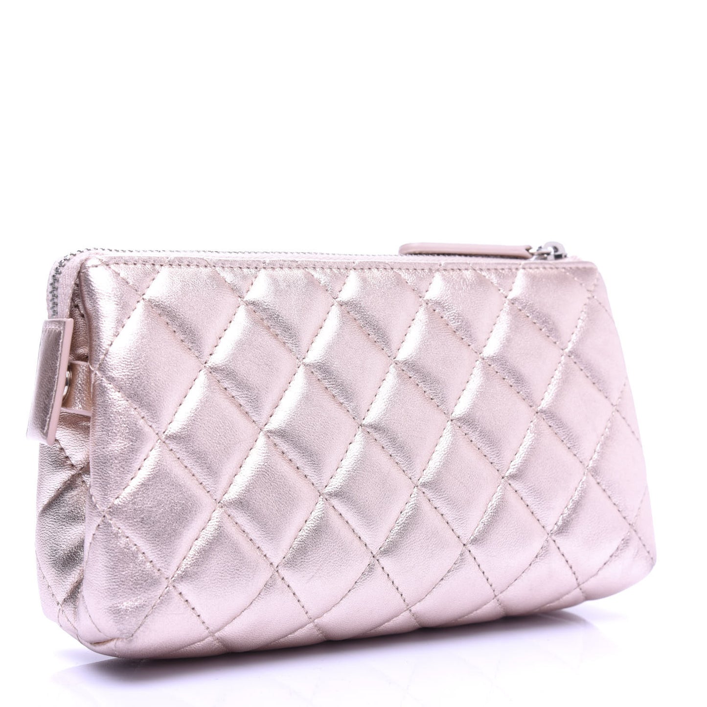 Metallic Lambskin Quilted Cosmetic Pouch Light Pink