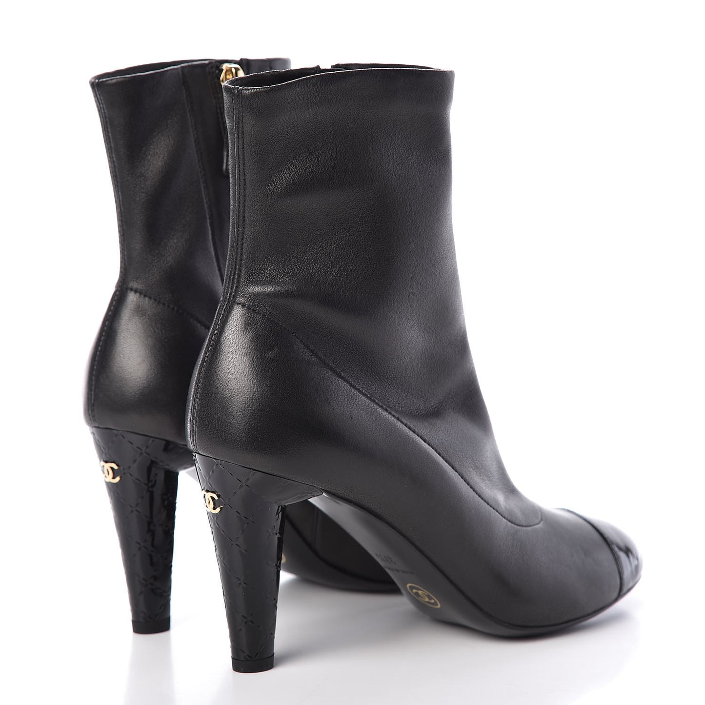 Lambskin Patent Cap Toe Ankle Boots 37.5 Black