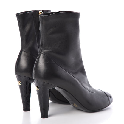 Chanel Lambskin Patent Cap Toe Ankle Boots 37.5 Black 4 of 9