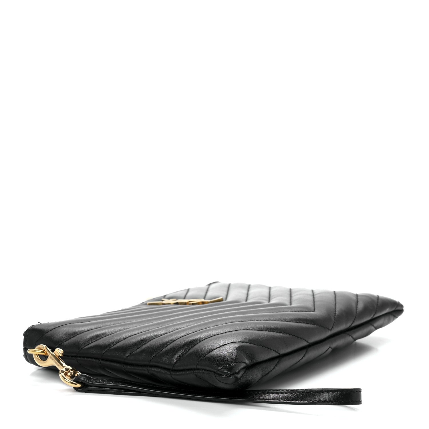 Saint Laurent Calfskin Matelasse Chevron Monogram A5 Wristlet Black 3 of 11
