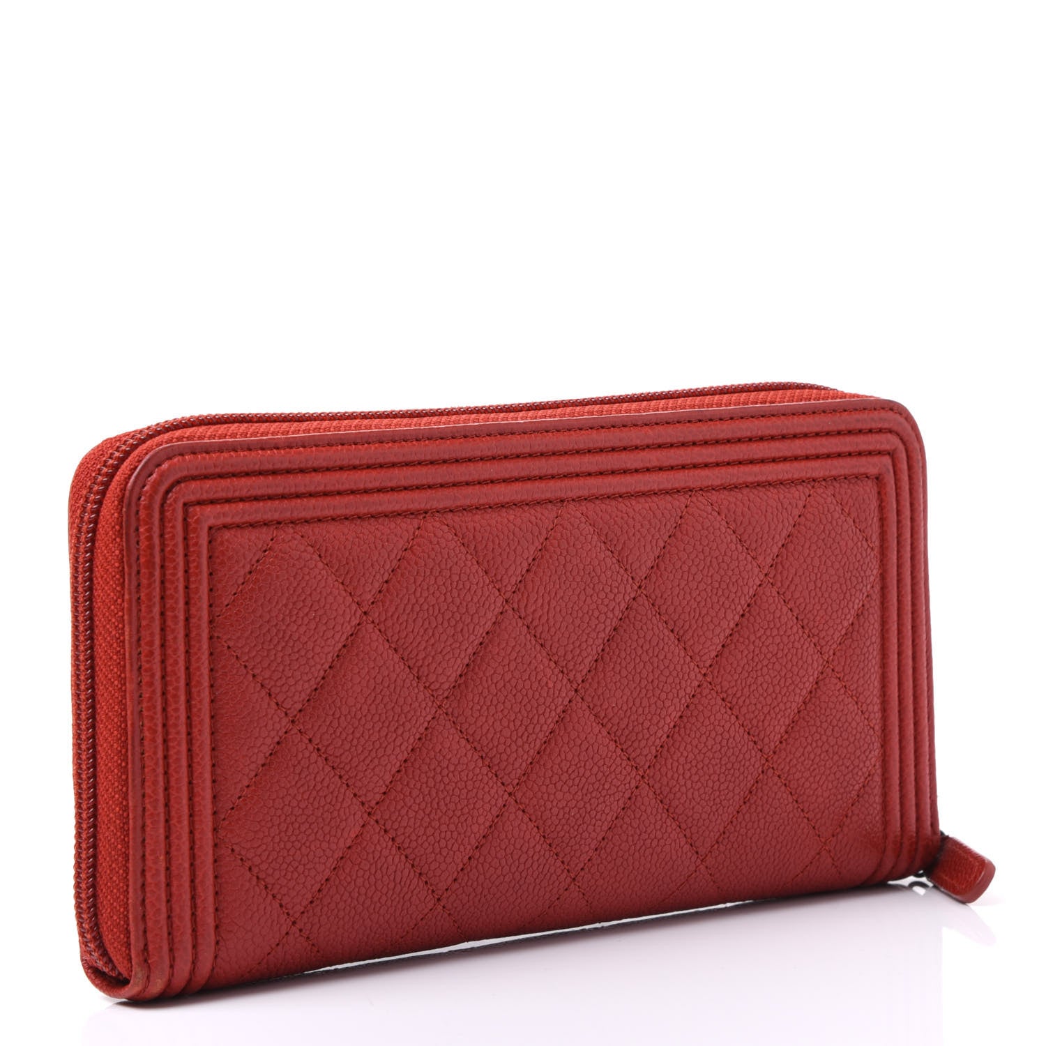 Chanel Caviar Quilted Large Boy Zip Around Wallet Red 2 of 11