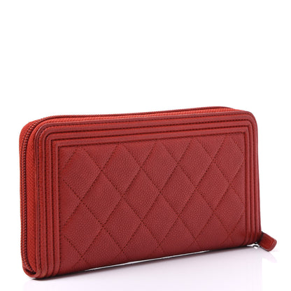 Chanel Caviar Quilted Large Boy Zip Around Wallet Red 2 of 11