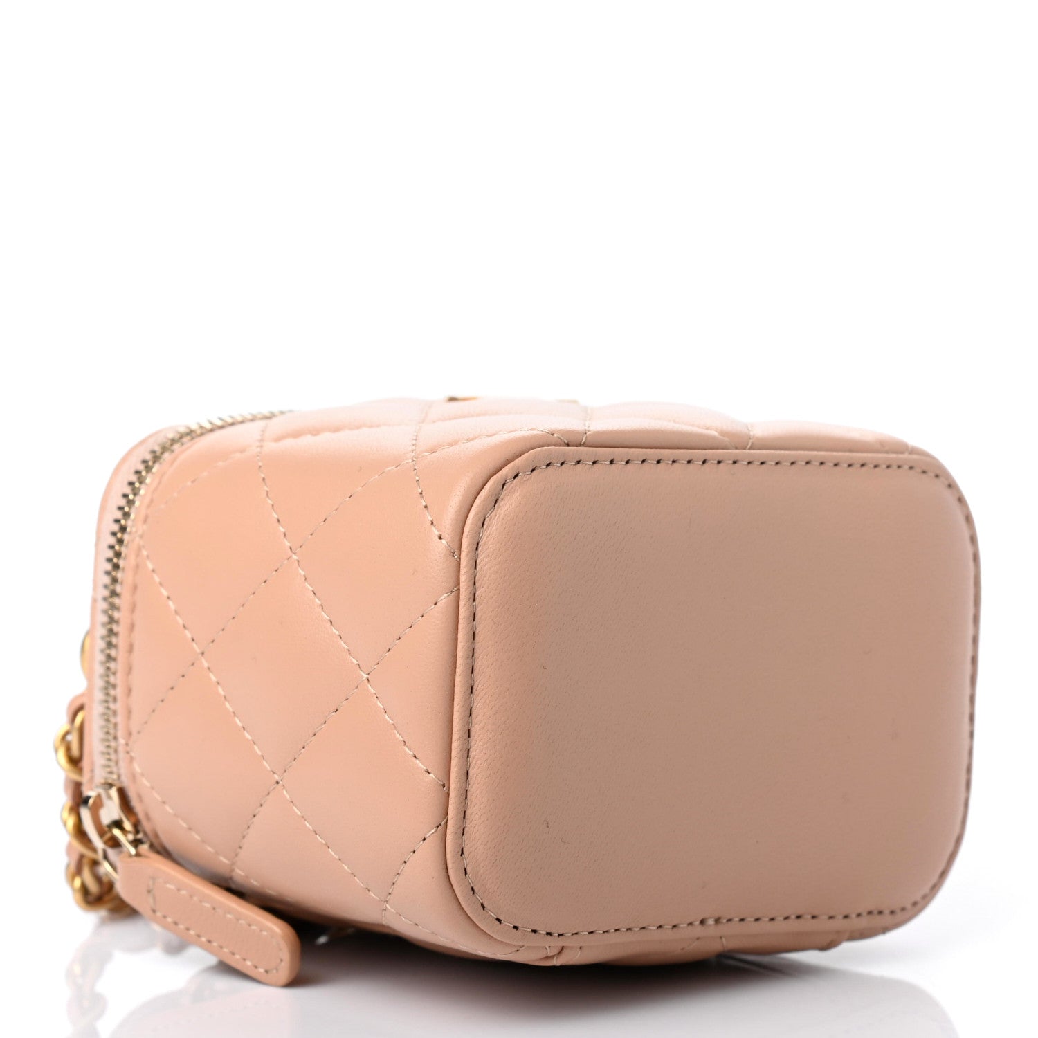 Chanel Lambskin Quilted Top Handle Mini Vanity Case With Chain Beige 3 of 9