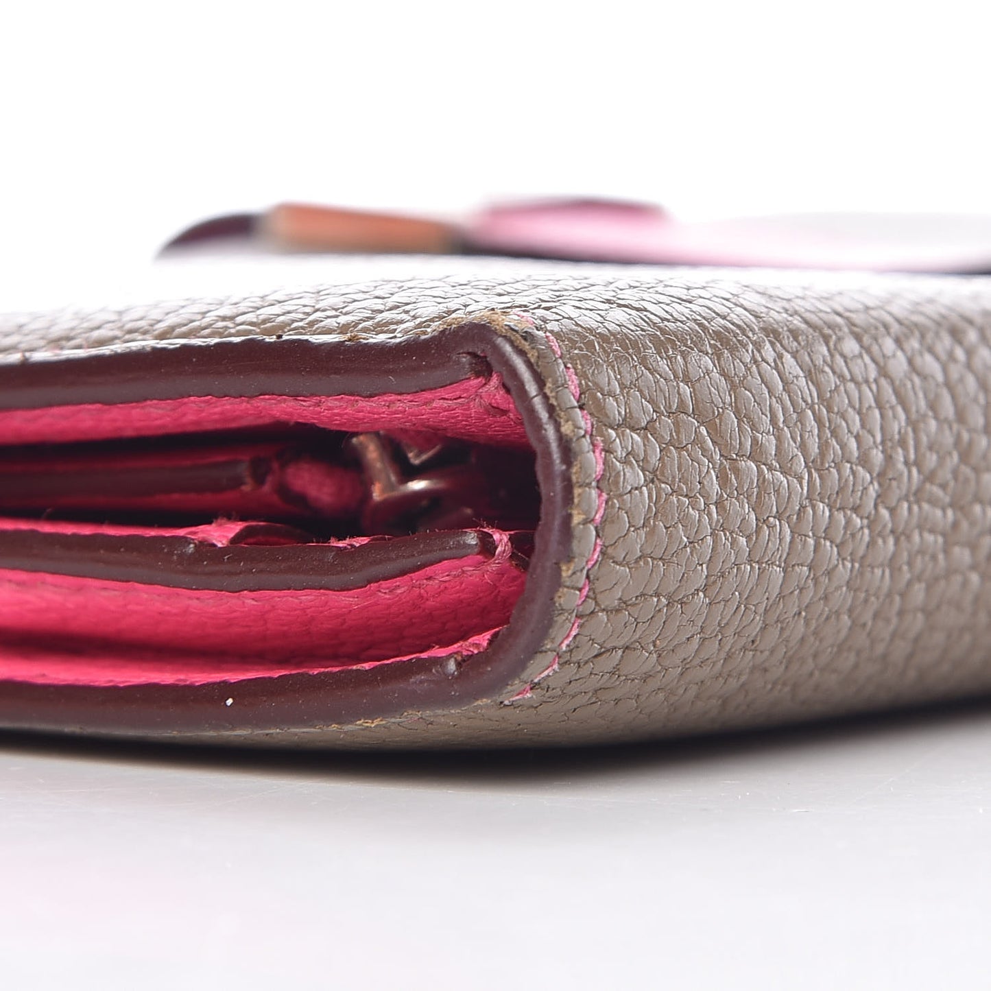 Chevre Mysore Bi-Color Bearn Gusset Wallet Etoupe Rose Shocking