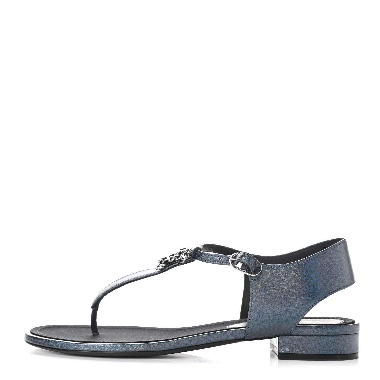 Chanel Fantasy Lambskin CC Chain Thong Sandals 40 Blue Black 1 of 9