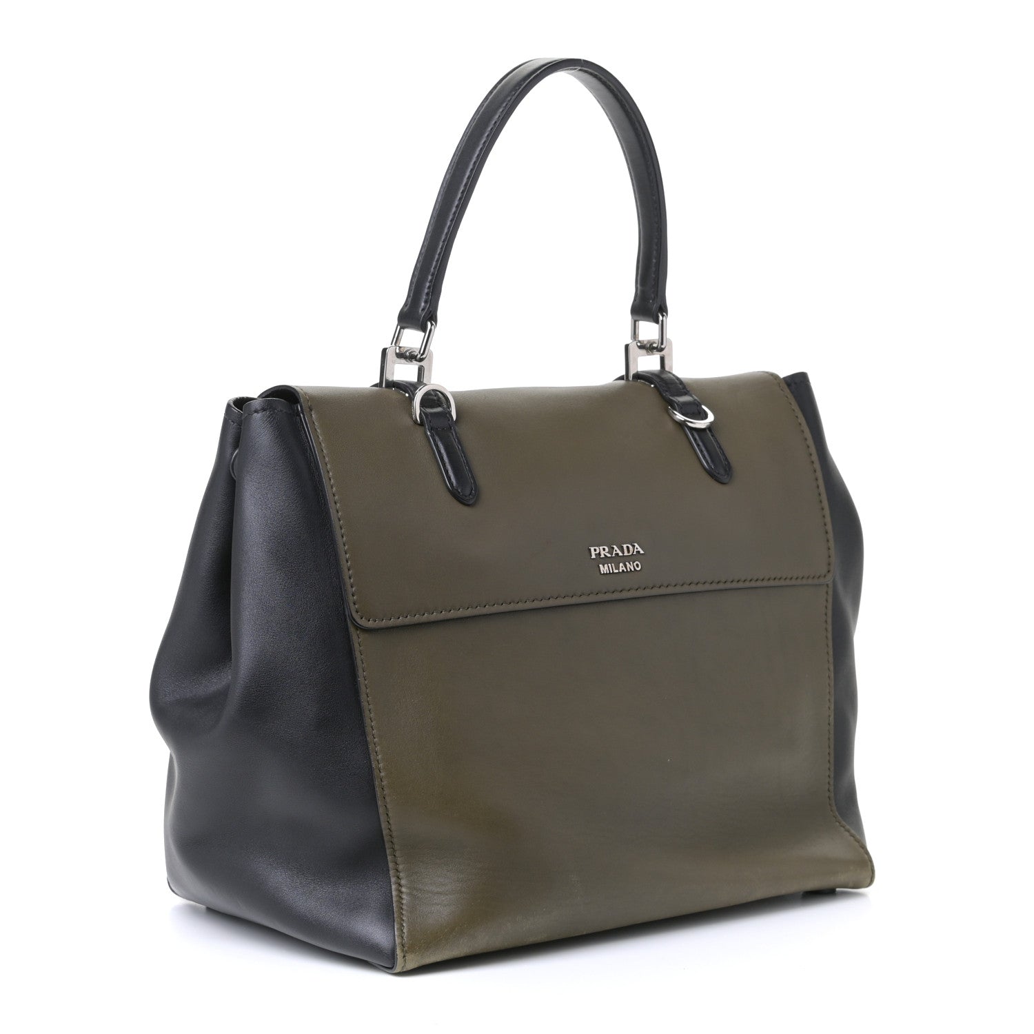 Prada City Calfskin Convertible Top Handle Tote Militare Green Black 2 of 10