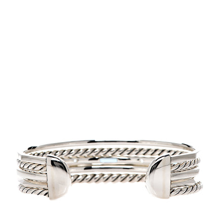 David Yurman Sterling Silver Diamond Hampton Blue Topaz 16.5mm Stax Color Cuff Bracelet 2 of 4