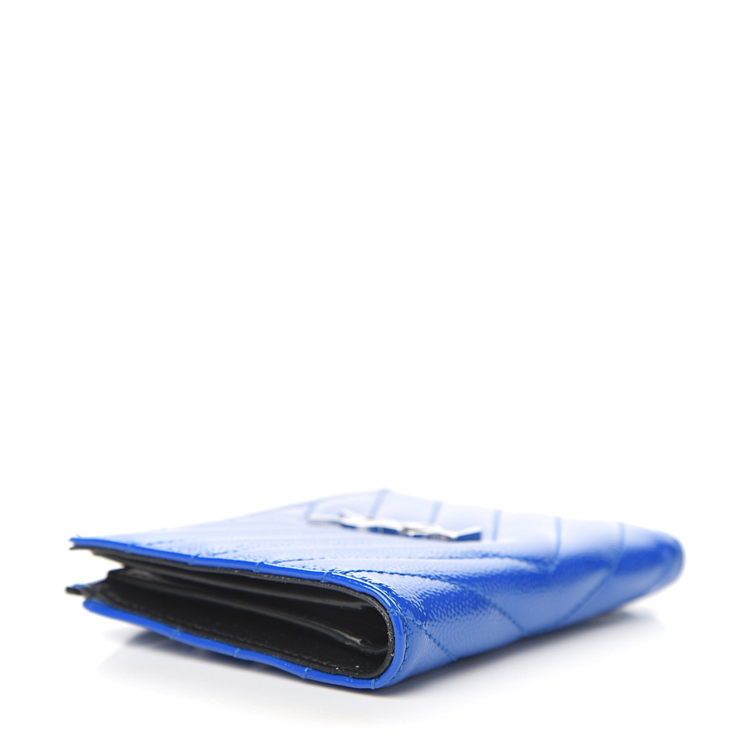 Patent Grain De Poudre Matelasse Chevron Monogram Zipped Two-Part Wallet Royal Blue