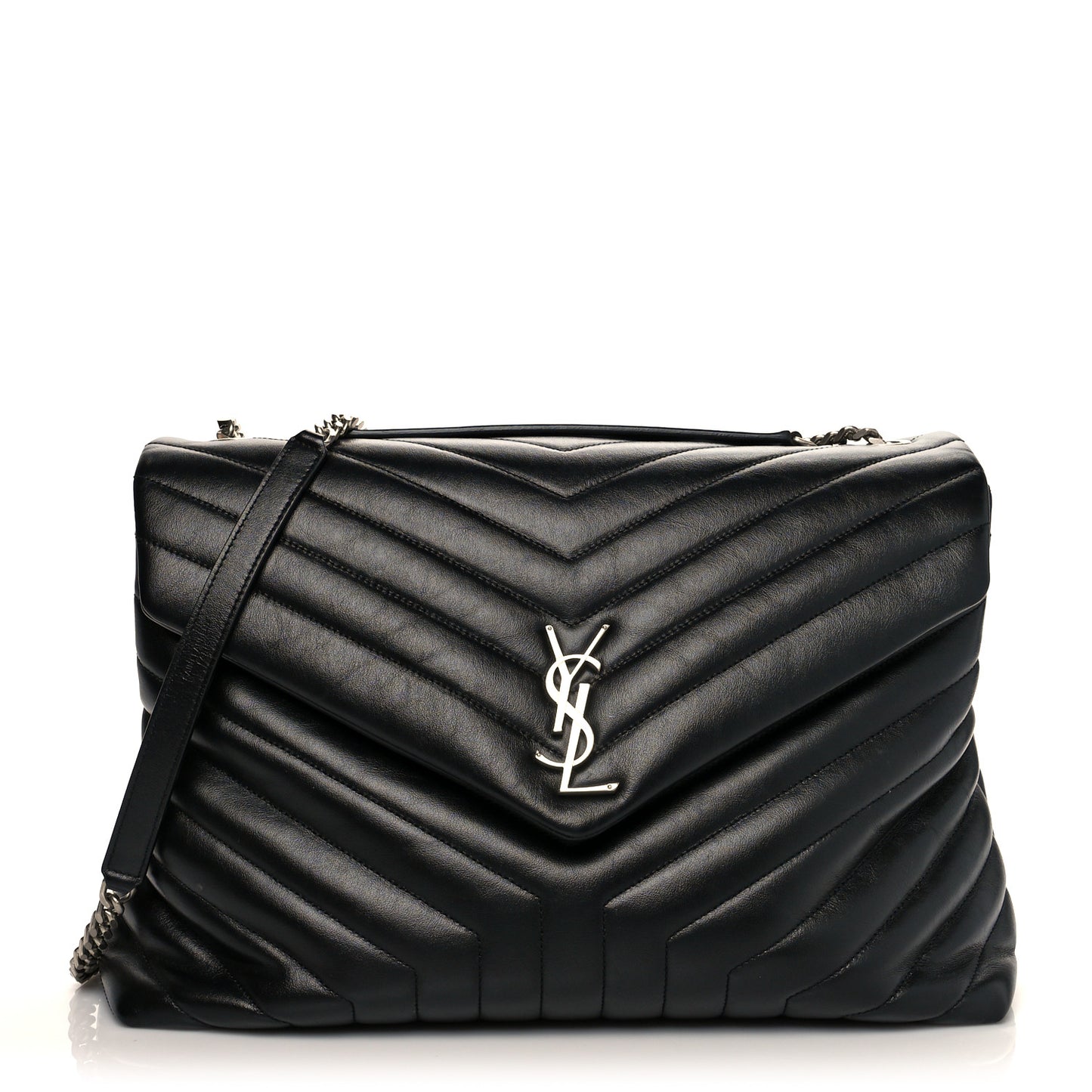 Calfskin Y Quilted Monogram Large Loulou Chain Satchel Black