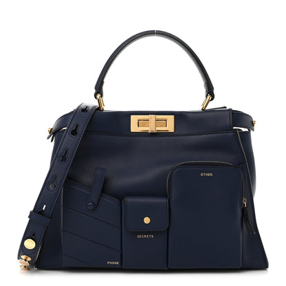 Fendi Vitello Seta Shiny Nappa Medium 3 Pocket Peekaboo Iconic Satchel Blueberry 1 of 10