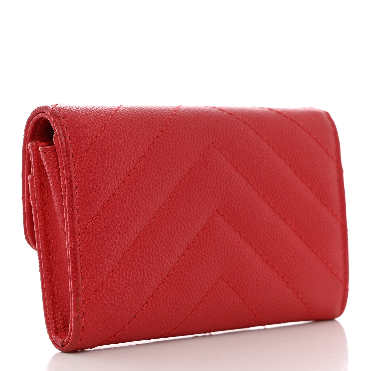 Caviar Chevron Quilted Flap Card Holder Red