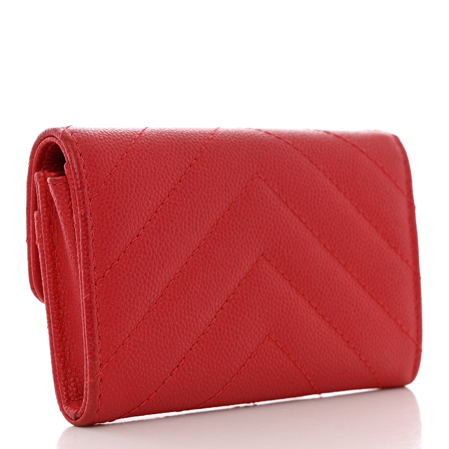 Chanel Caviar Chevron Quilted Flap Card Holder Red 3 of 11