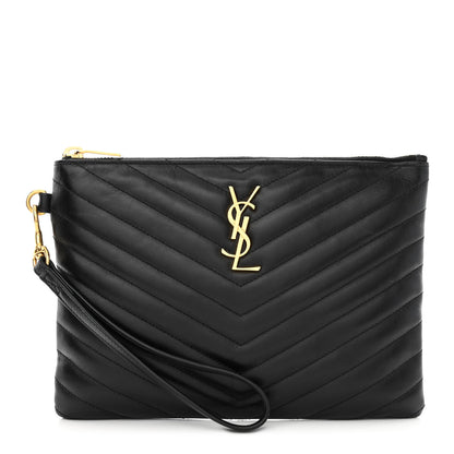 Saint Laurent Calfskin Matelasse Chevron Monogram A5 Wristlet Black 1 of 7