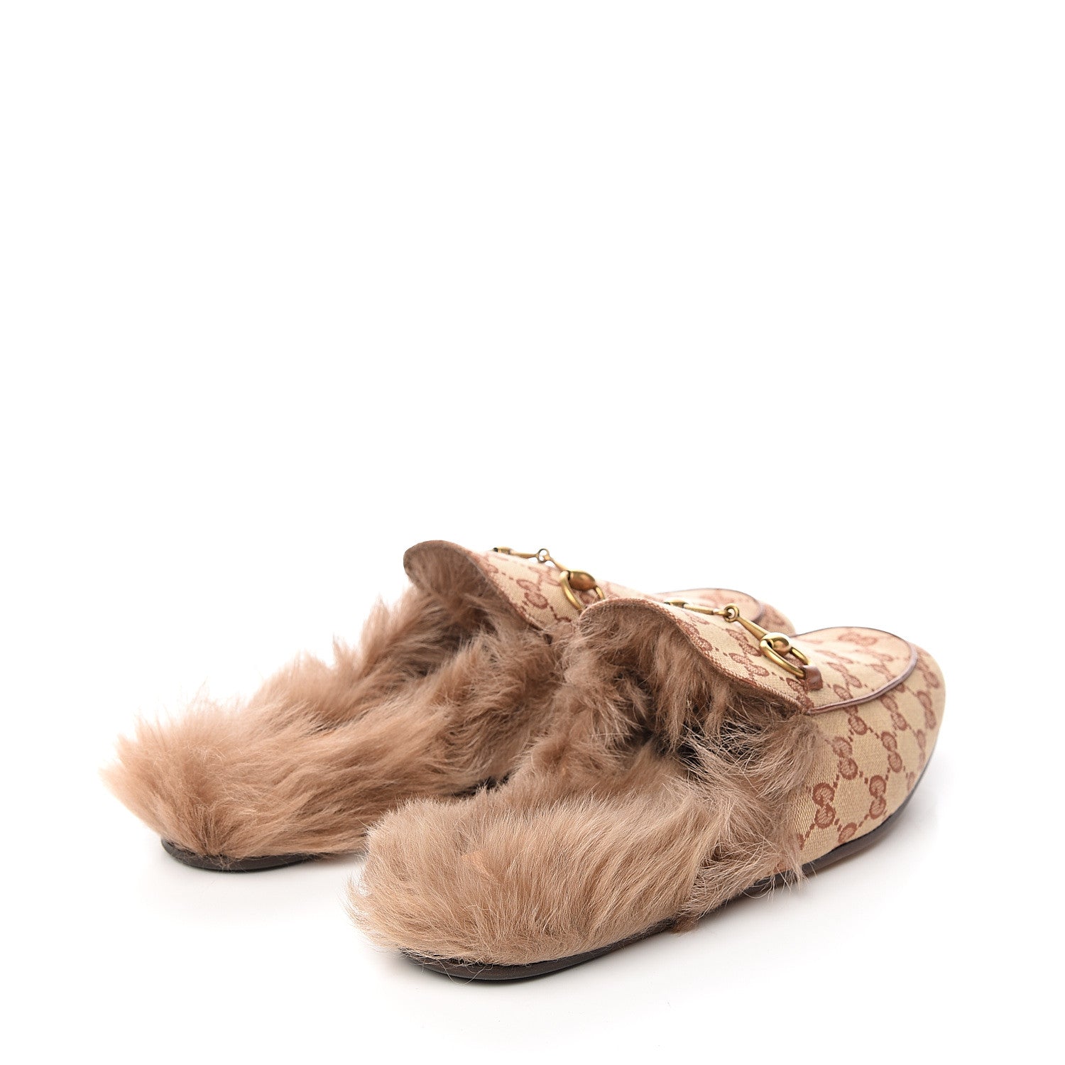 Gucci GG Monogram Fur Mens Princetown Slippers 10 Beige Ruggine Rust 4 of 7