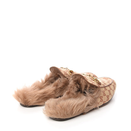 Gucci GG Monogram Fur Mens Princetown Slippers 10 Beige Ruggine Rust 4 of 7