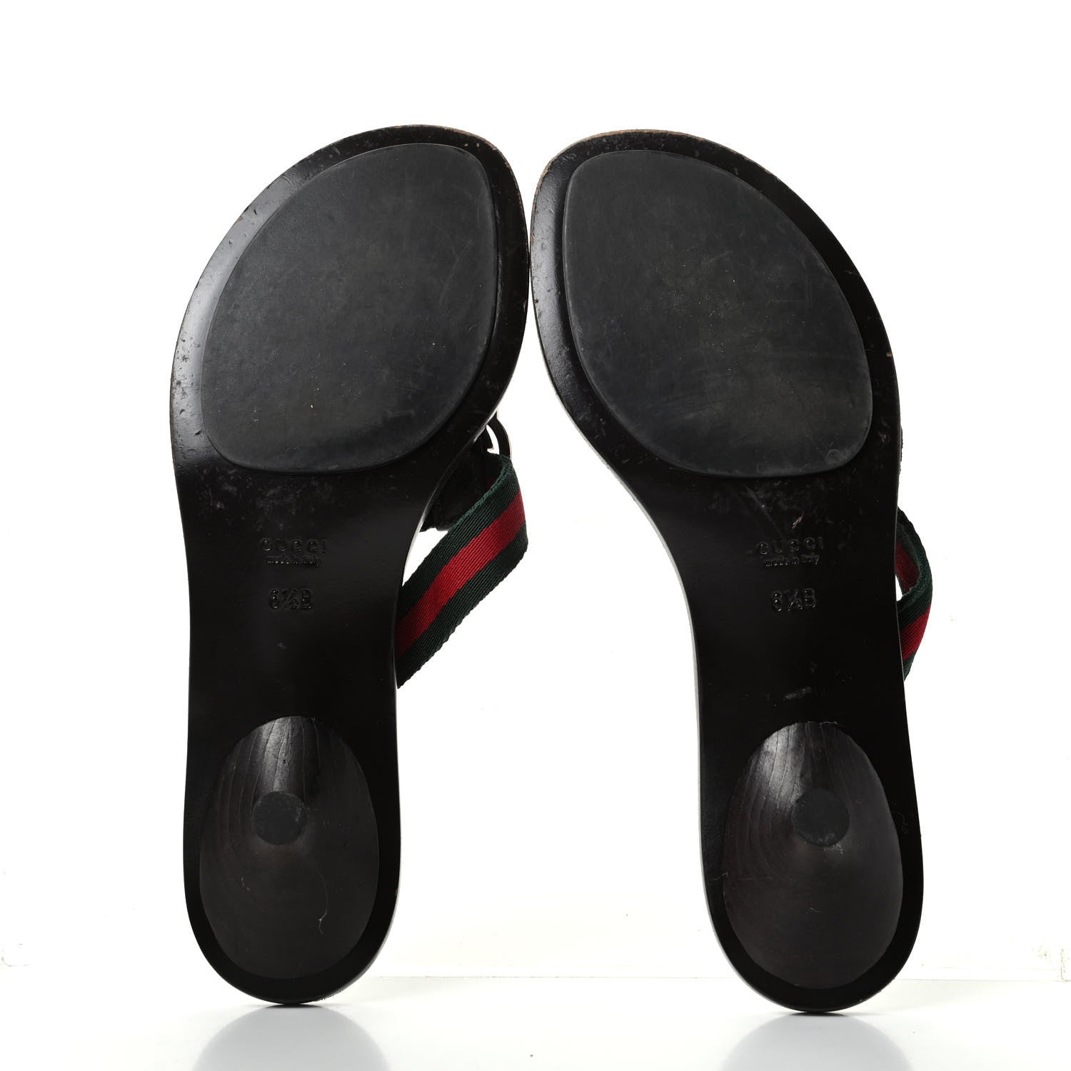 Gucci Nylon Calfskin Web Womens Thong Low Heel Sandals 6.5 Green Red Cocoa 6 of 10