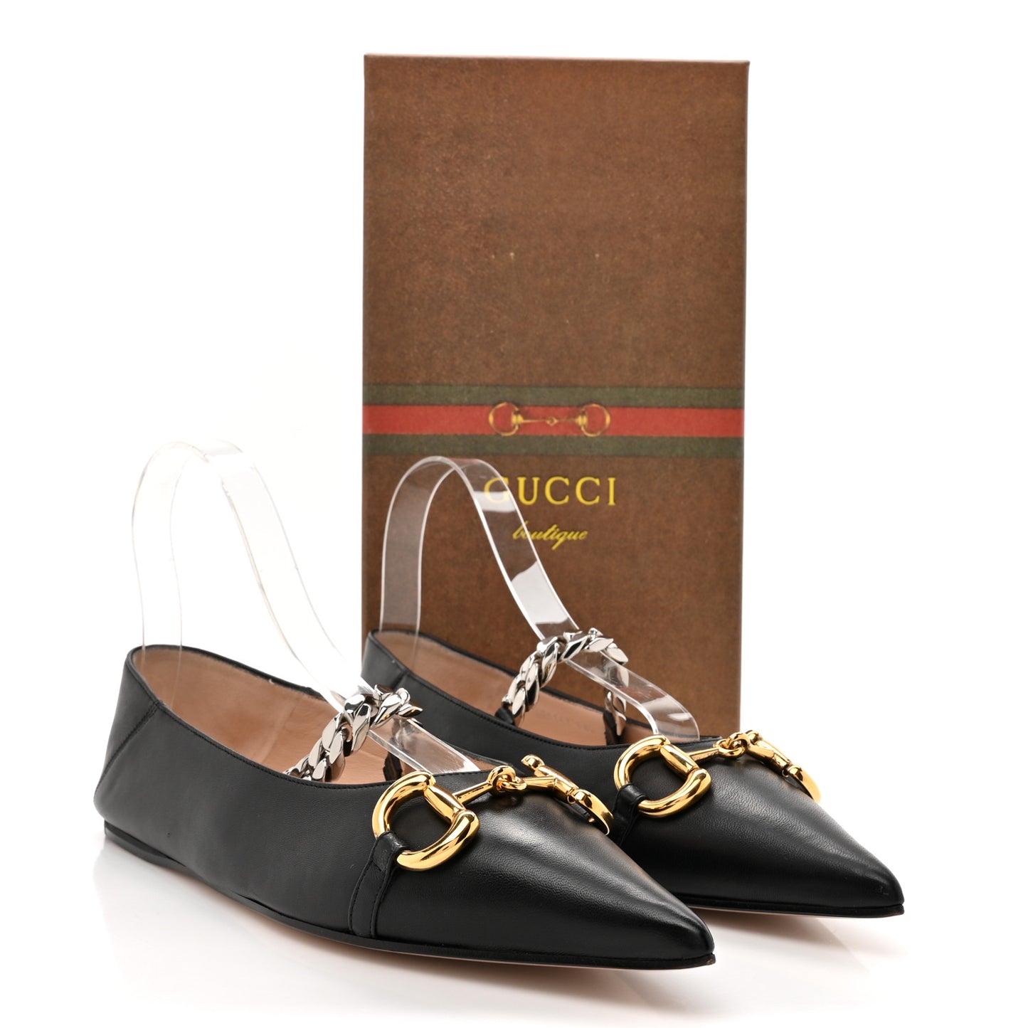 Nappa Lumiere Deva Horsebit Chain Embellished Flats 40.5 Black