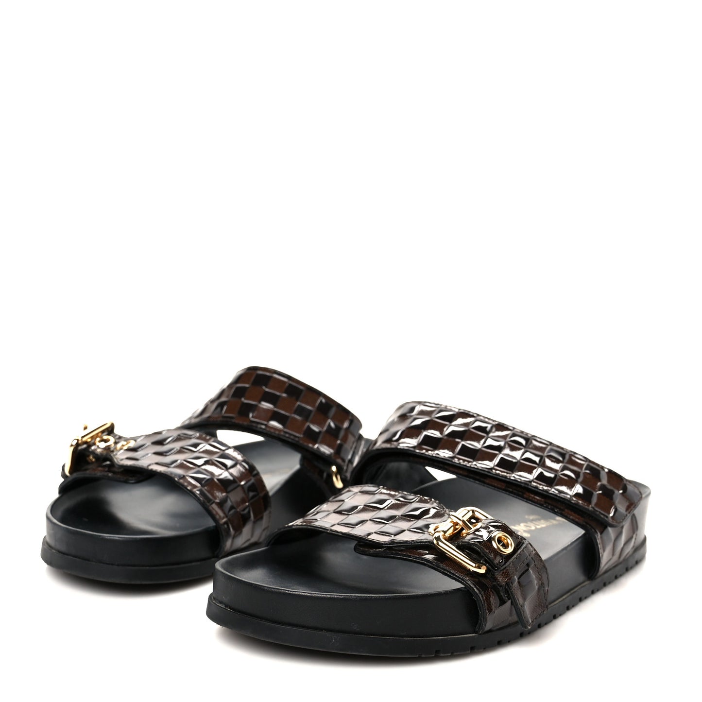 Damier Patent Calfskin Bom Dia Flat Sandals 38.5 Ebene