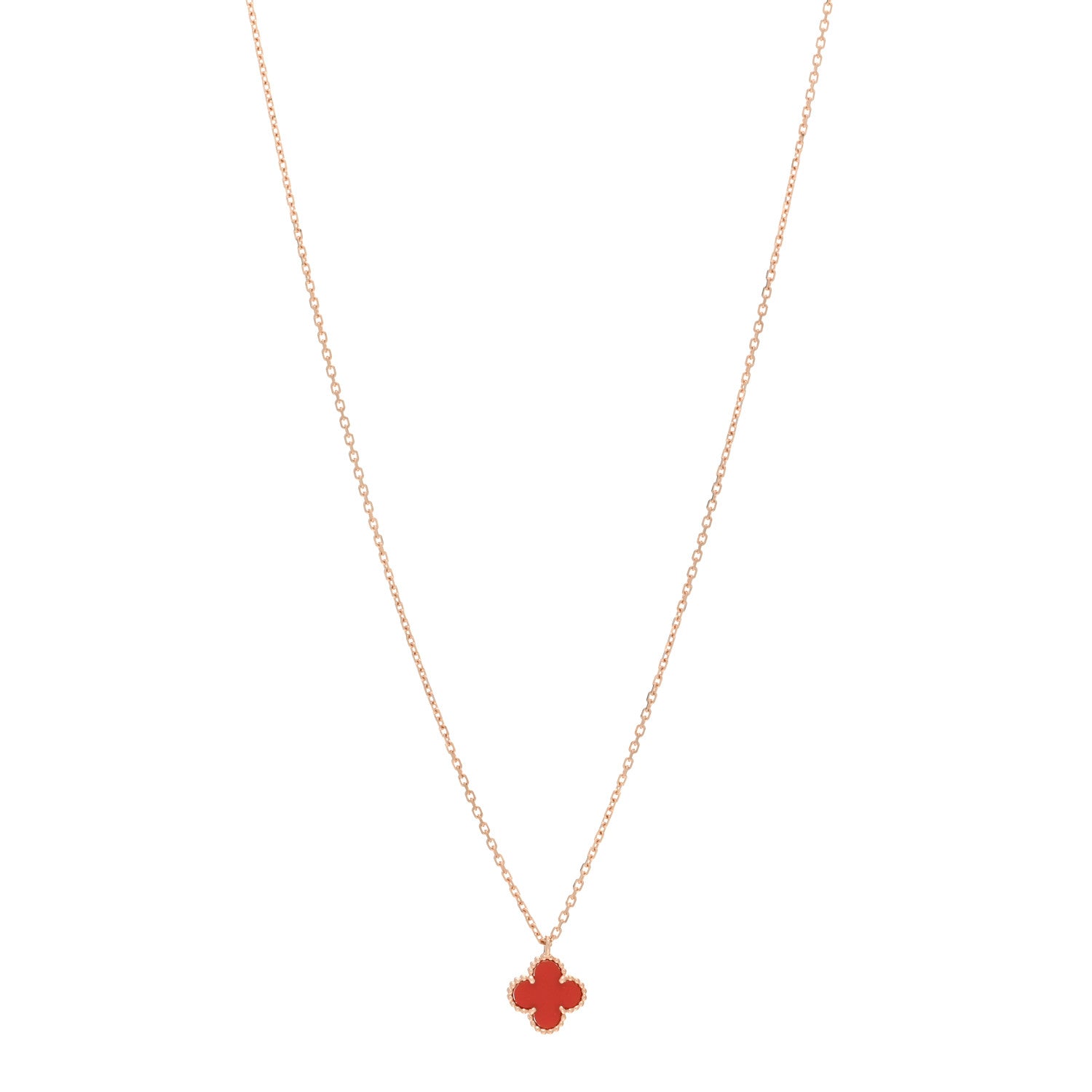 Van Cleef & Arpels 18K Rose Gold Carnelian Sweet Alhambra Pendant Necklace 1 of 5
