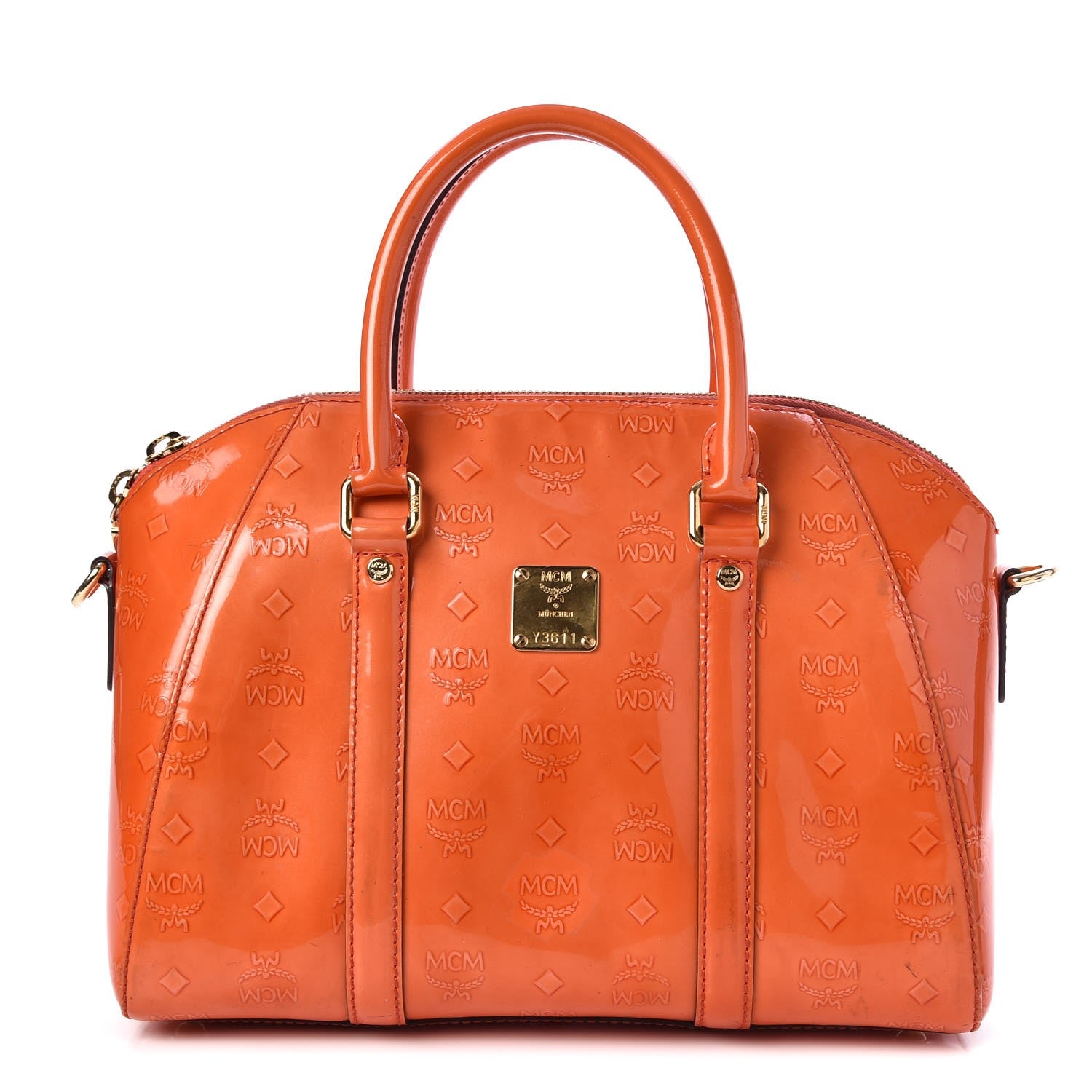 MCM Monogram Patent Zip Top Tote Orange 1 of 23