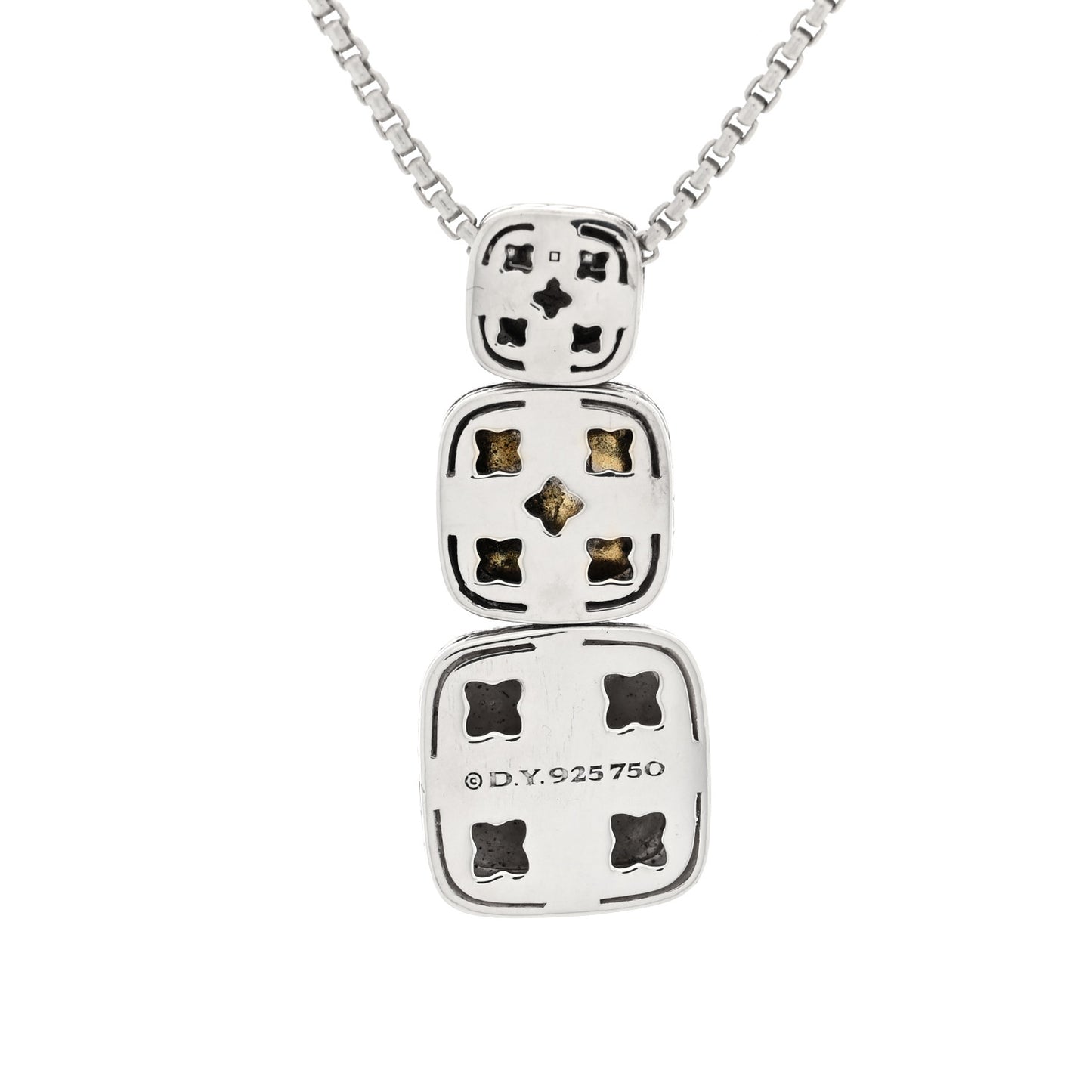 Sterling Silver 18K Yellow Gold Chiclet Triple Drop Necklace