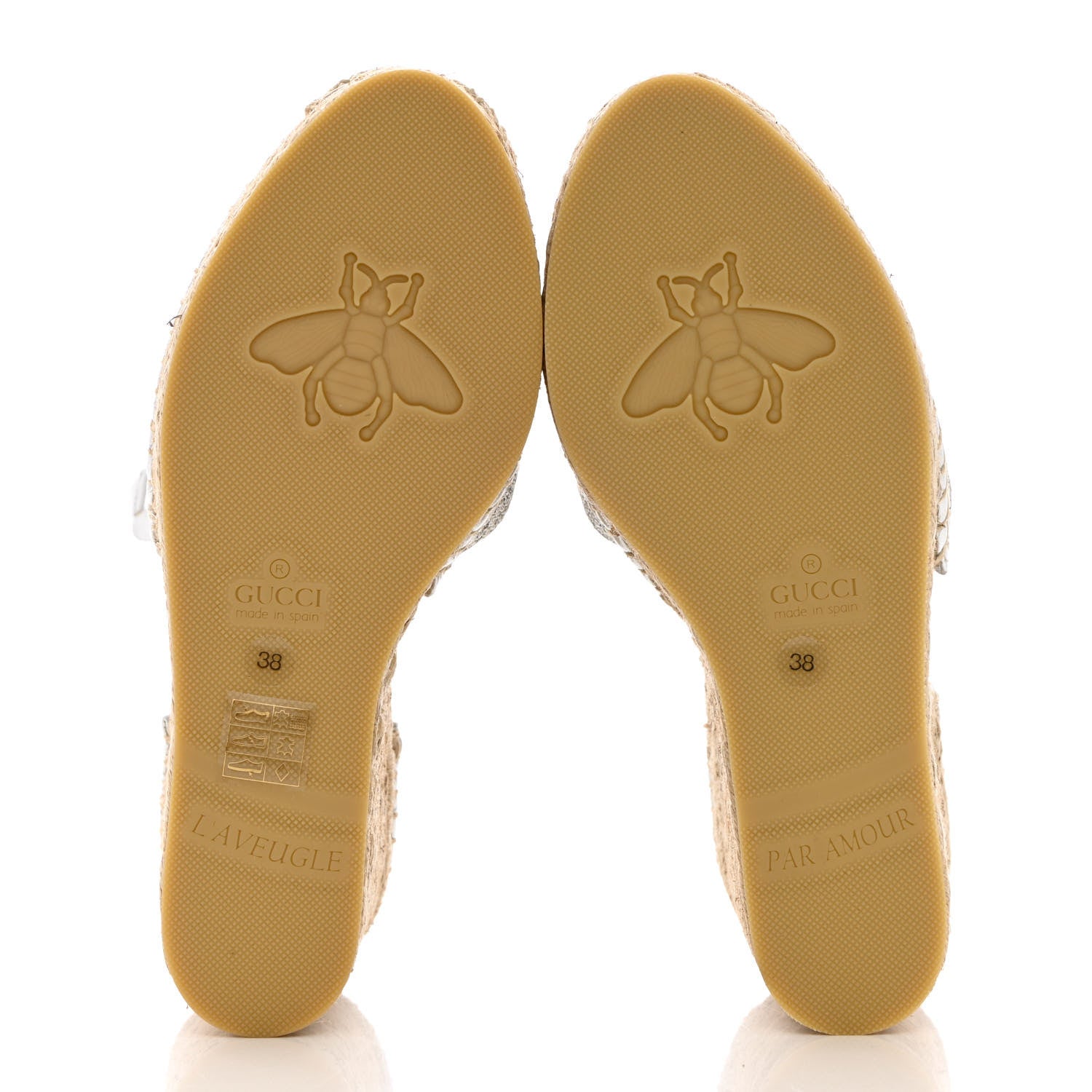 Gucci Lame GG Monogram Ankle Wrap Platform Espadrille Wedges 38 Silver Beige Light Grey 5 of 9
