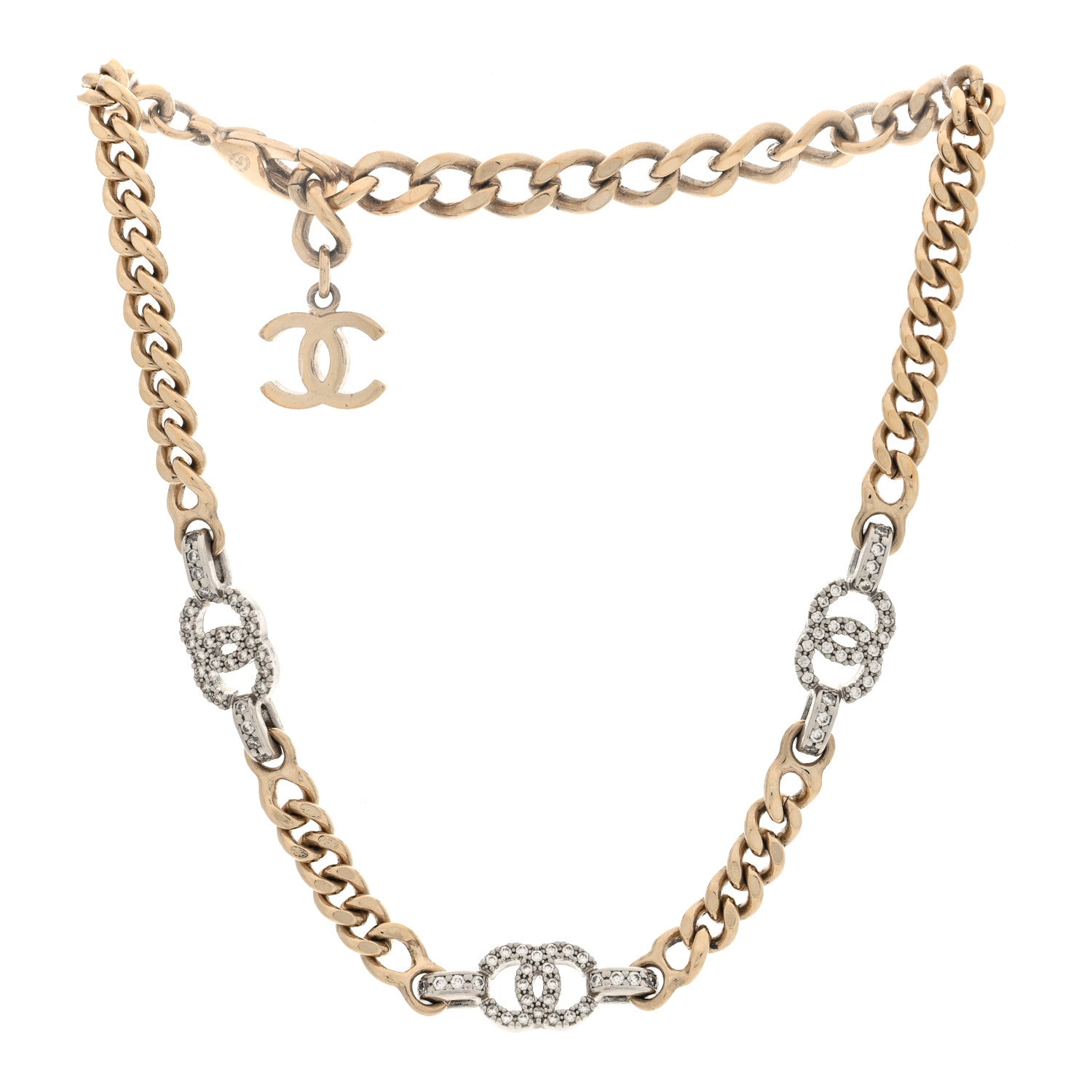 Chanel Crystal CC Chain Links Choker Necklace Gold 3 of 4