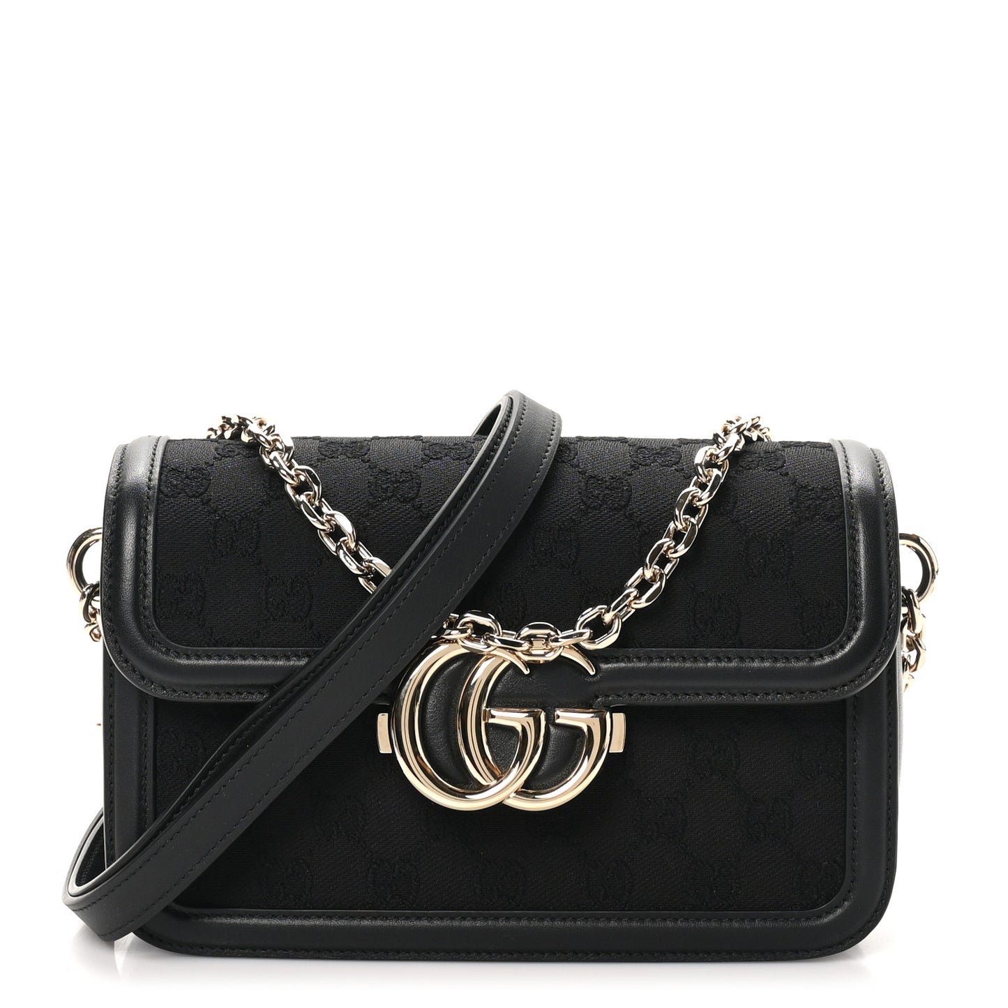 Crepe Wool Silk GG Monogram Go Small Shoulder Bag Black