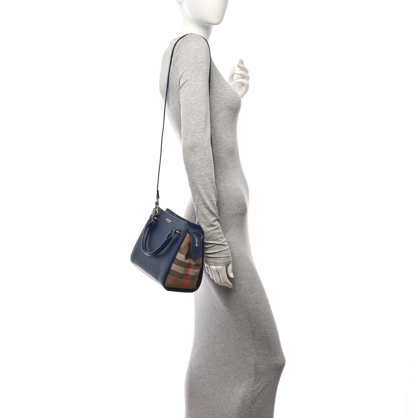 Calfskin Mega Check Mini Banwell Tote Dark Canvas Blue