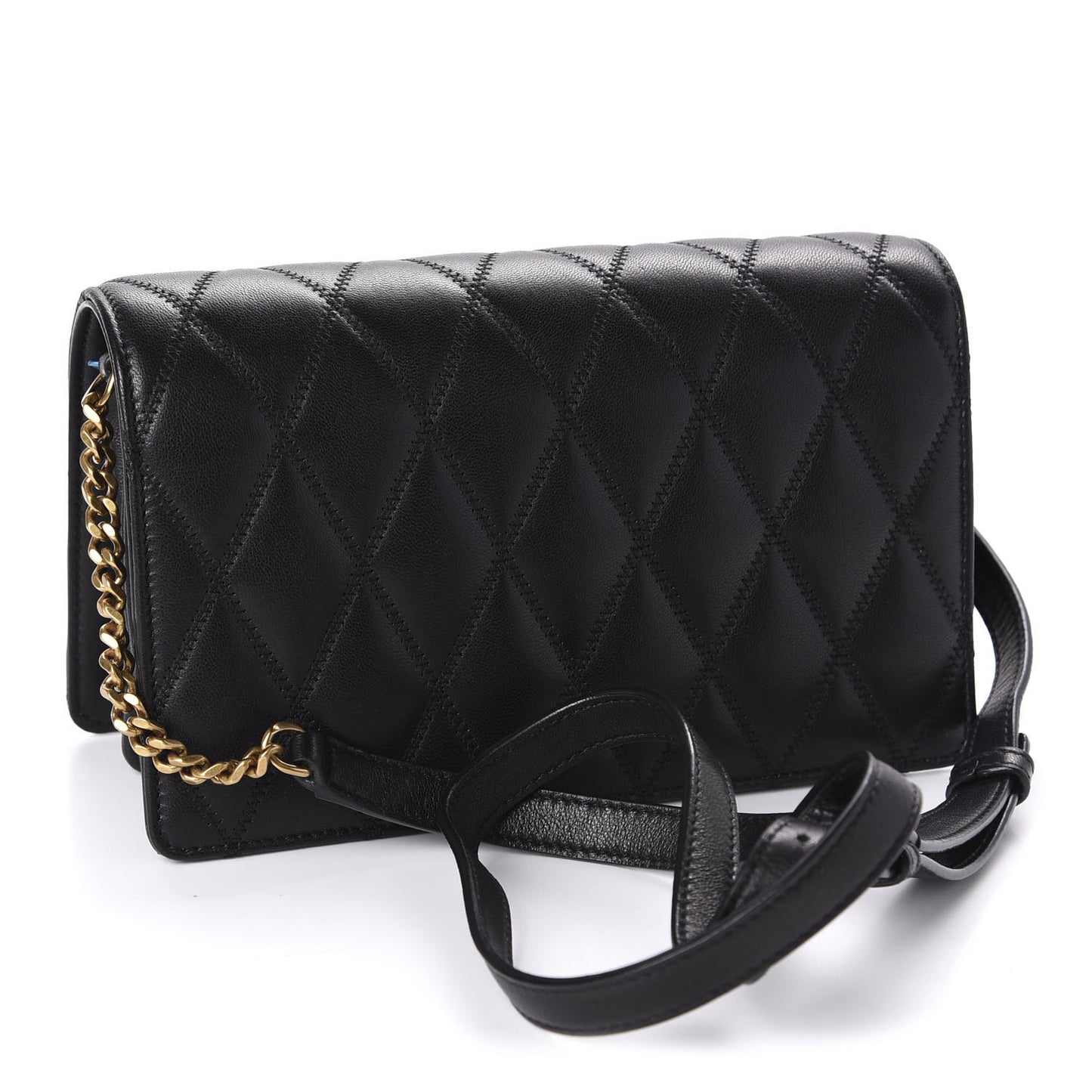 Lambskin Diamond Quilted Monogram Angie Chain Bag Black