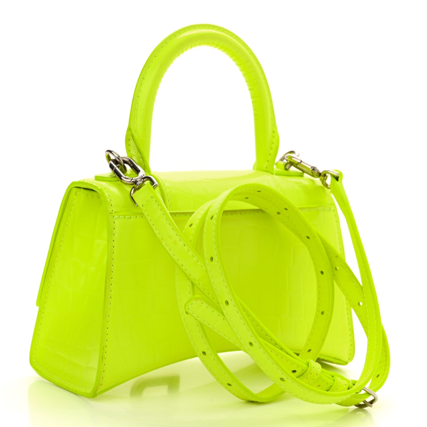 Balenciaga Semi Shiny Calfskin Crocodile Embossed Hourglass Top Handle Bag XS Yellow 2 of 13