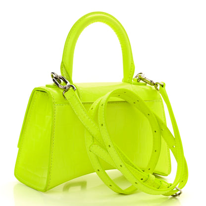 Balenciaga Semi Shiny Calfskin Crocodile Embossed Hourglass Top Handle Bag XS Yellow 2 of 13