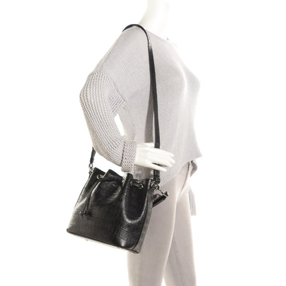 Saint Laurent Calfskin Crocodile Embossed Medium Emmanuelle Bucket Bag Black 2 of 7
