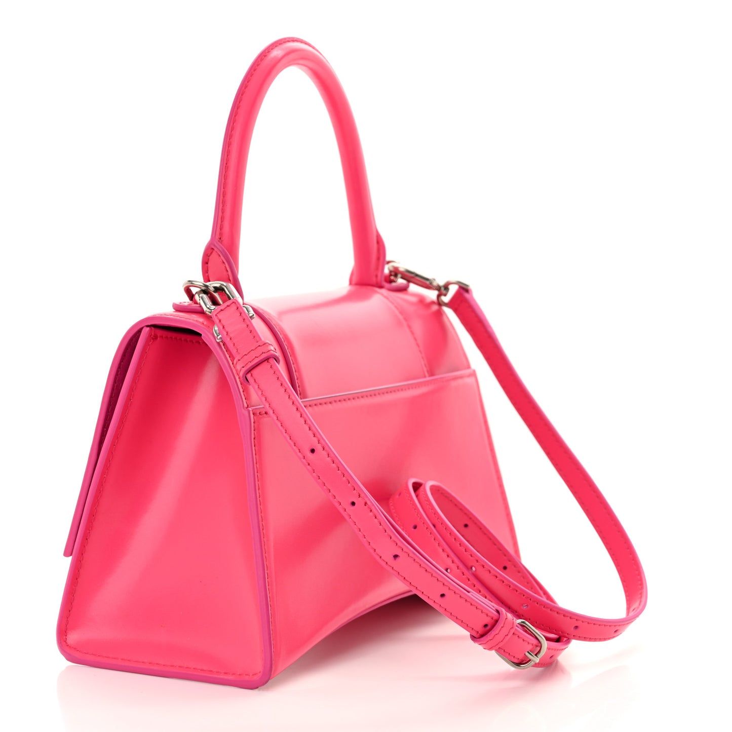 Shiny Box Calfskin Small Hourglass Top Handle Bag Acid Fuchsia
