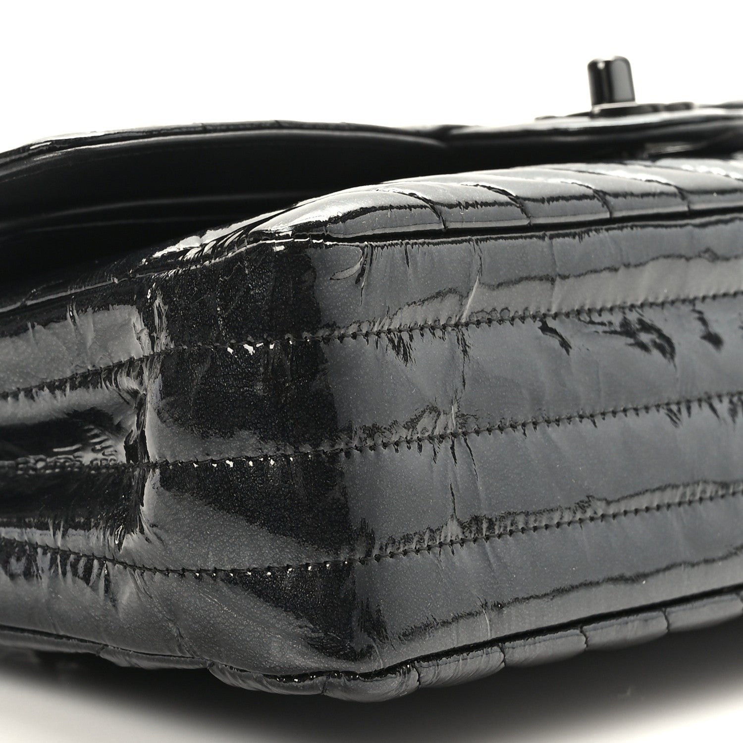 Chanel Metallic Patent Crumpled Calfskin Chevron Quilted Medium Double Flap So Black 8 of 10
